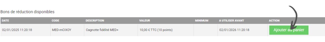 Ajouter bon d'achat au panier